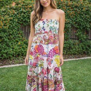 Sans Souci Hippie Floral Smocked Tiered Dress Medium